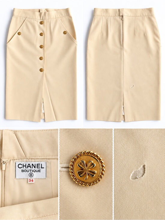 CHANEL Pants - Vintage CHANEL Boutique Cream Pencil Skirt Gold Buttons Size 34